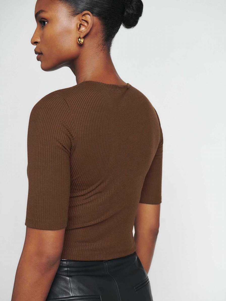 Women's Reformation Everet Knit Tops Coffee | USA-714305