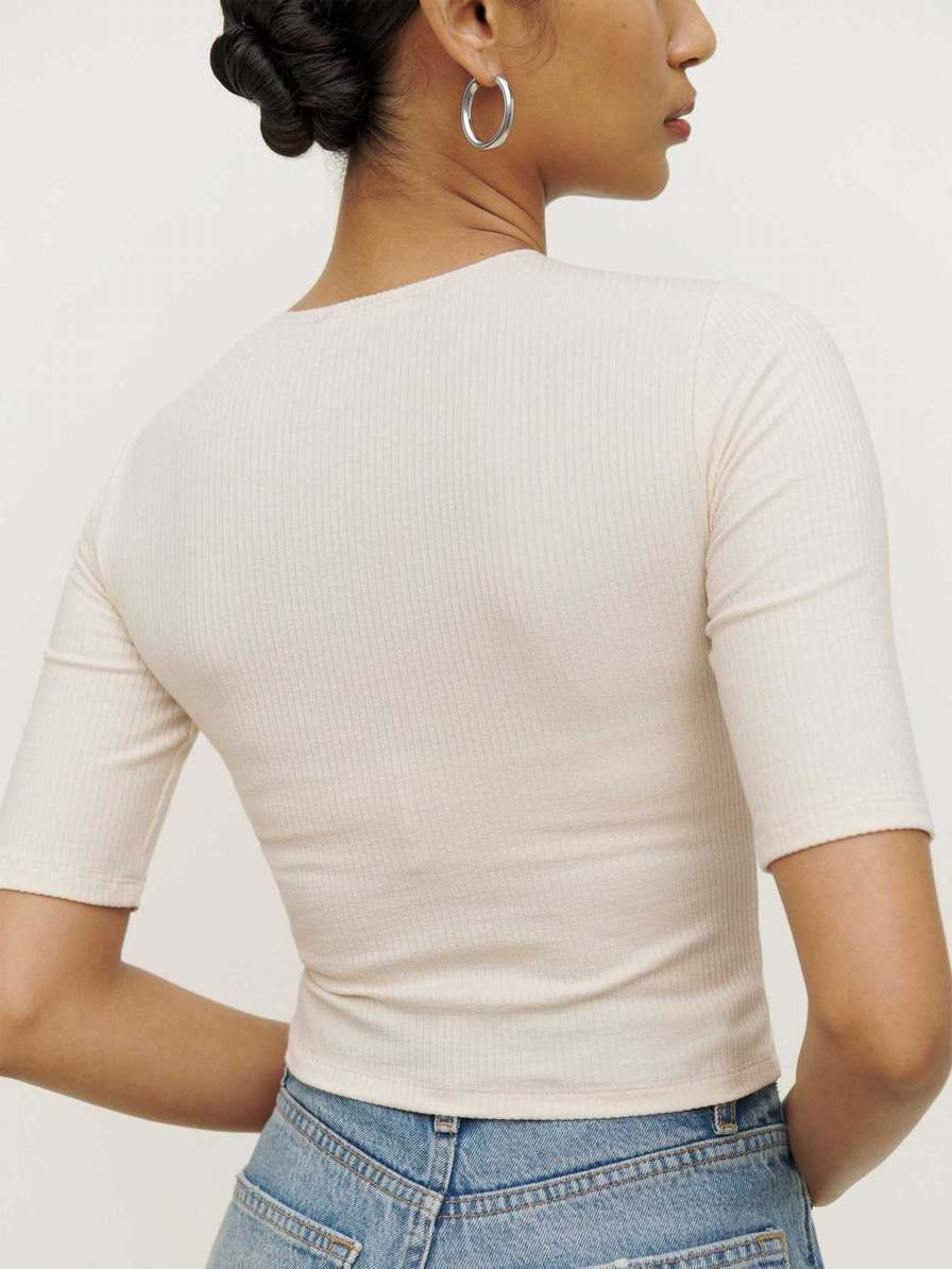 Women's Reformation Everet Knit Tops White | USA-571640