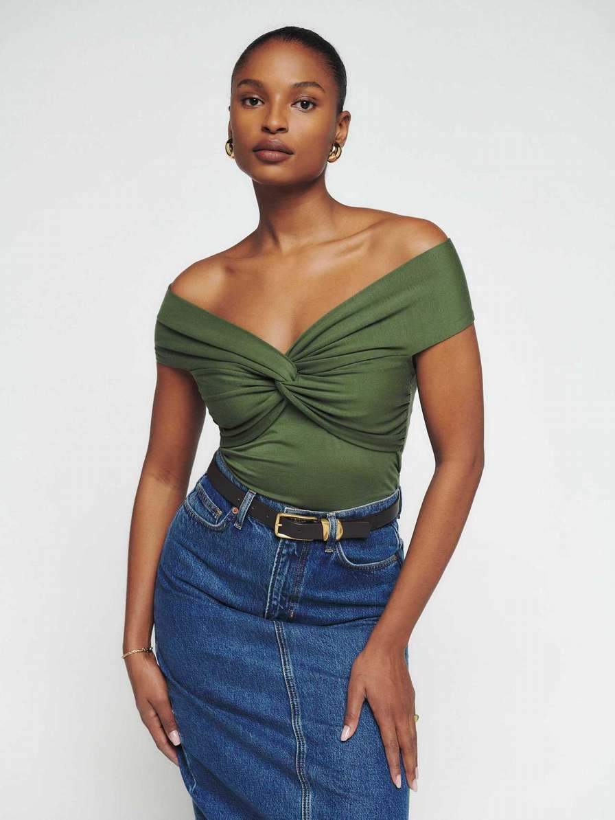 Women's Reformation Ezlynn Knit Tops Dark Green | USA-712380