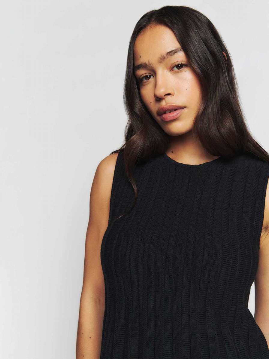 Women's Reformation Ezra Cotton Knit Mini Dress Black | USA-8702451