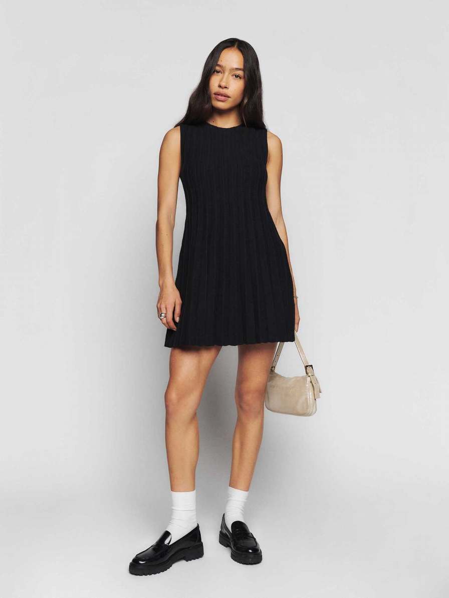 Women's Reformation Ezra Cotton Knit Mini Dress Black | USA-8702451