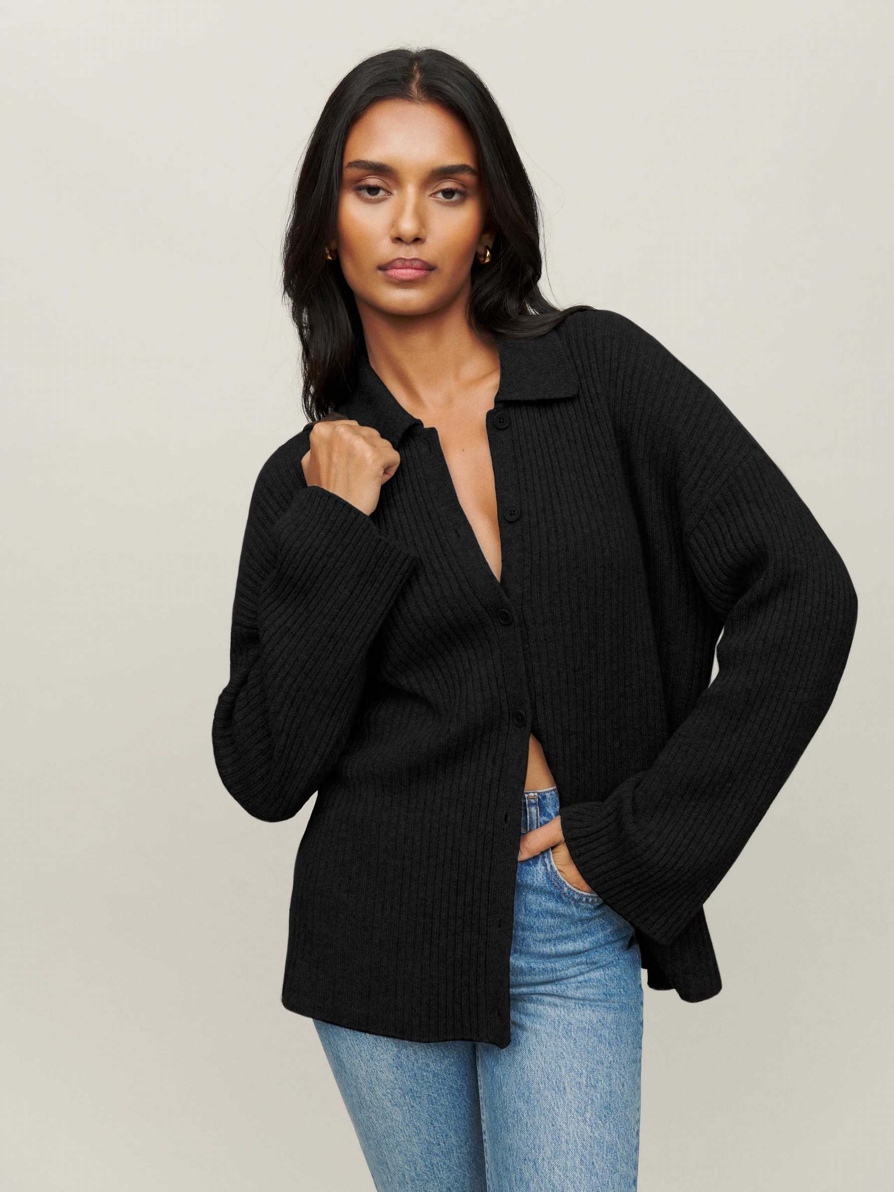 Women's Reformation Fantino Cashmere Cardigan Black | USA-258143