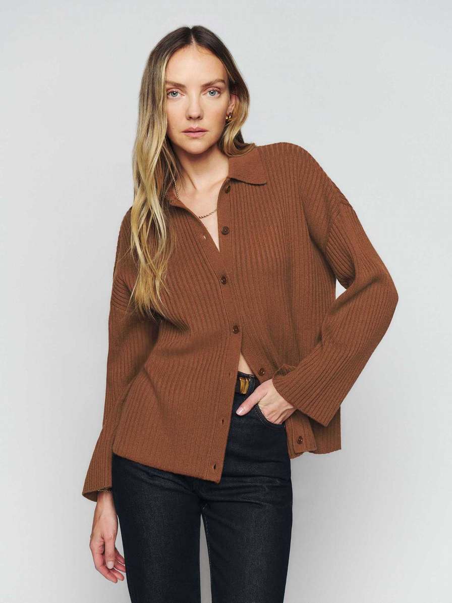 Women\'s Reformation Fantino Cashmere Cardigan Brown | USA-5348267