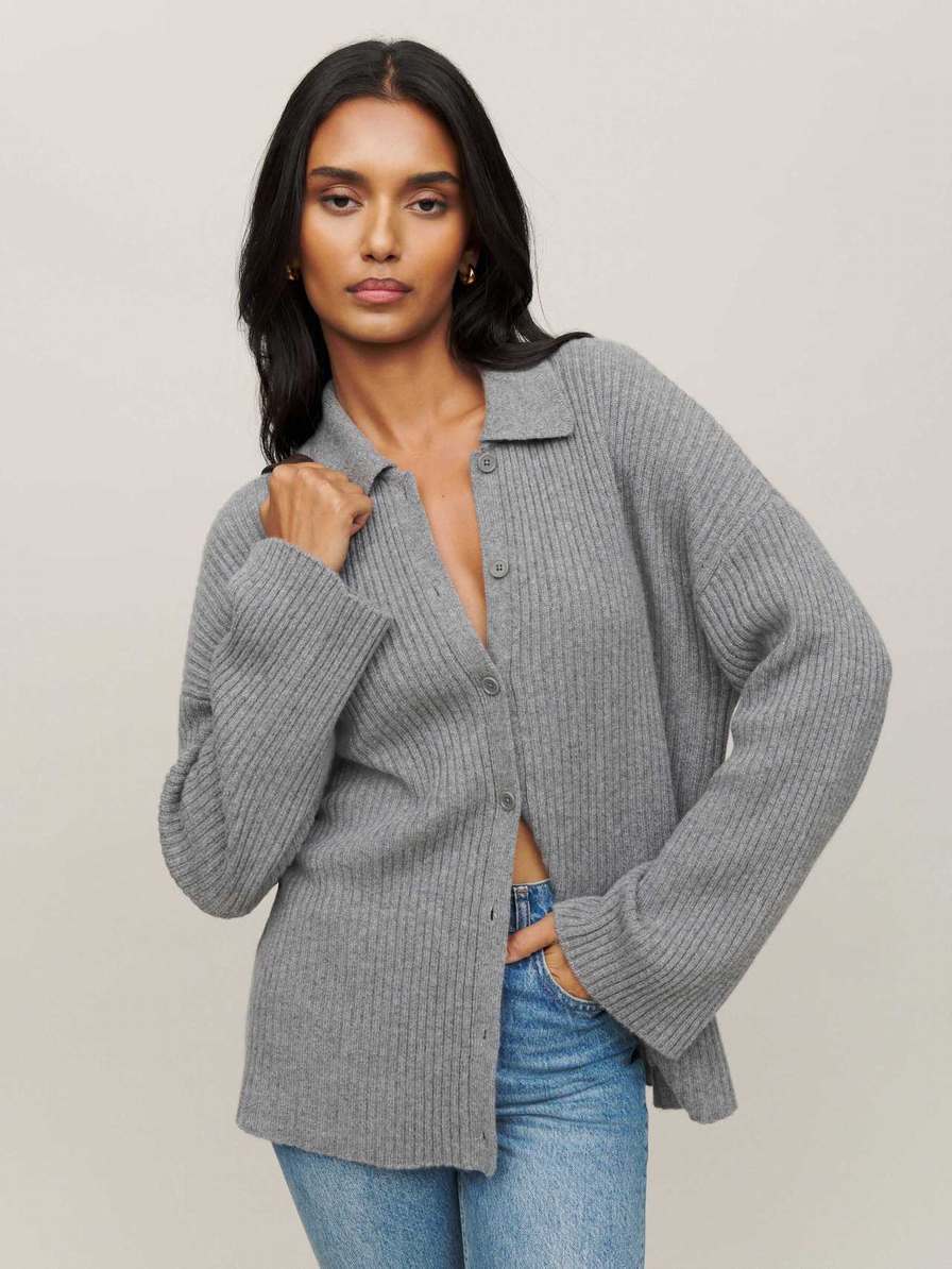 Women\'s Reformation Fantino Cashmere Cardigan Dark Grey | USA-837615