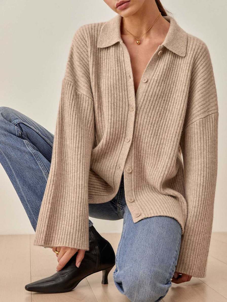 Women's Reformation Fantino Cashmere Cardigan Beige | USA-856273