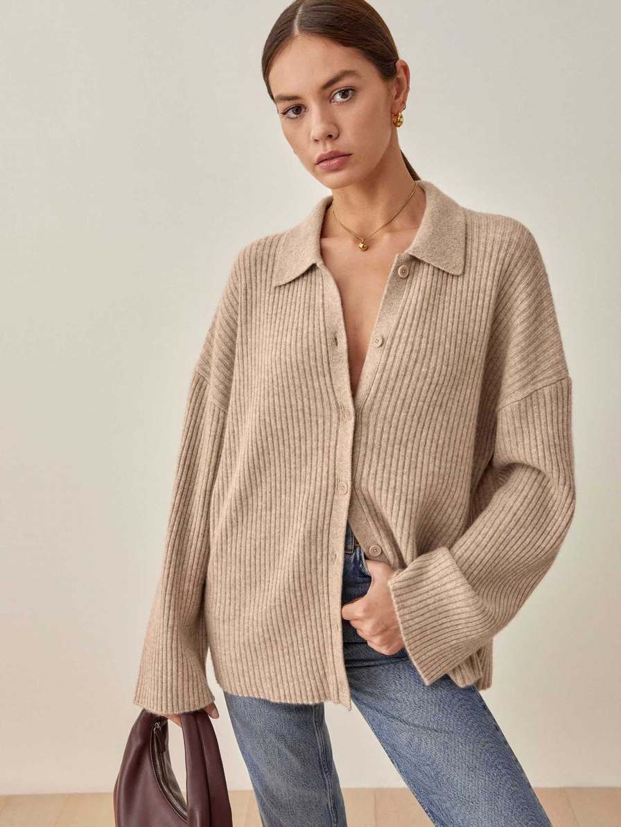 Women\'s Reformation Fantino Cashmere Cardigan Beige | USA-856273