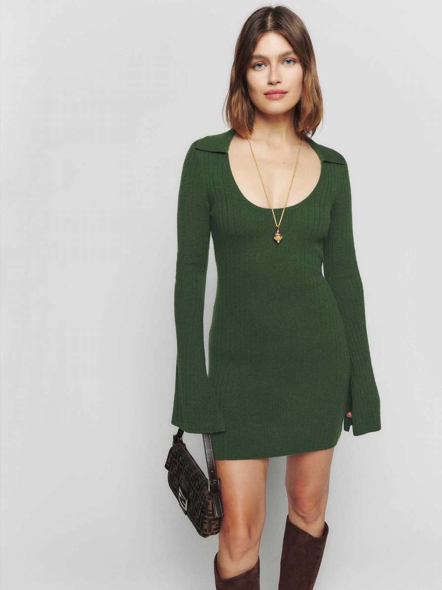 Women's Reformation Farfalle Cashmere Mini Dress Dark Green | USA-6547821