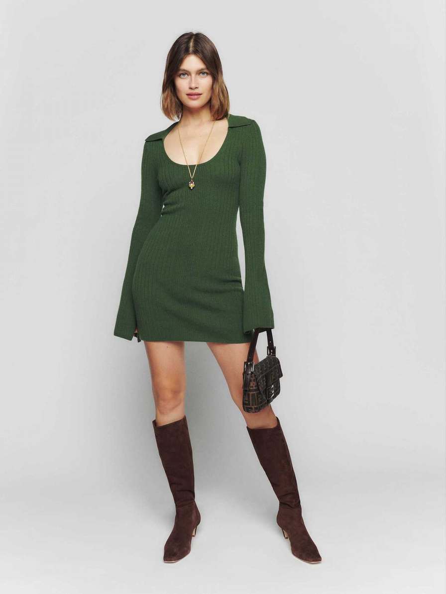 Women\'s Reformation Farfalle Cashmere Mini Dress Dark Green | USA-6547821