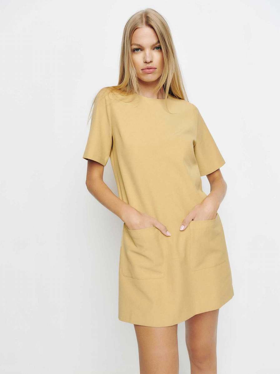 Women's Reformation Finsbury Dress Gold Yellow | USA-601425