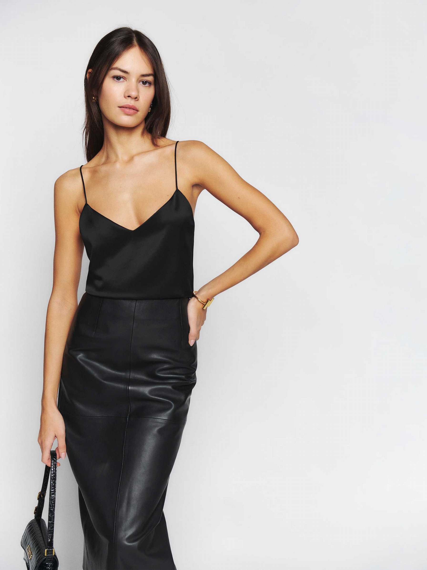 Women's Reformation Fox Satin Tops Black | USA-548601