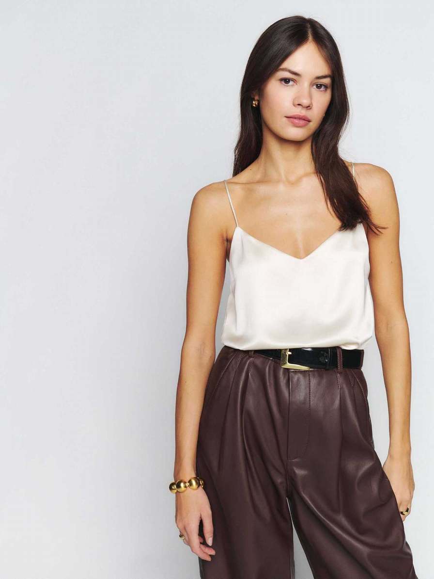 Women's Reformation Fox Satin Tops White | USA-4182036