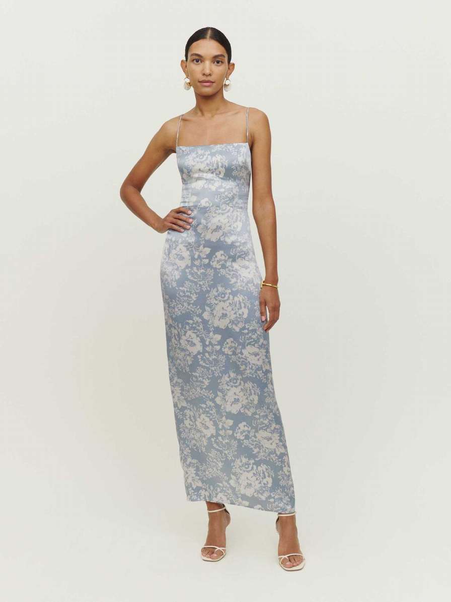 Women's Reformation Frankie Silk Dress Light Blue | USA-521680