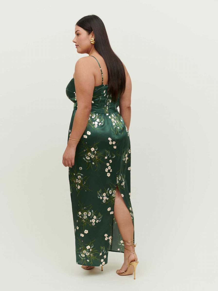 Women's Reformation Frankie Silk Es Dress Dark Green | USA-803426