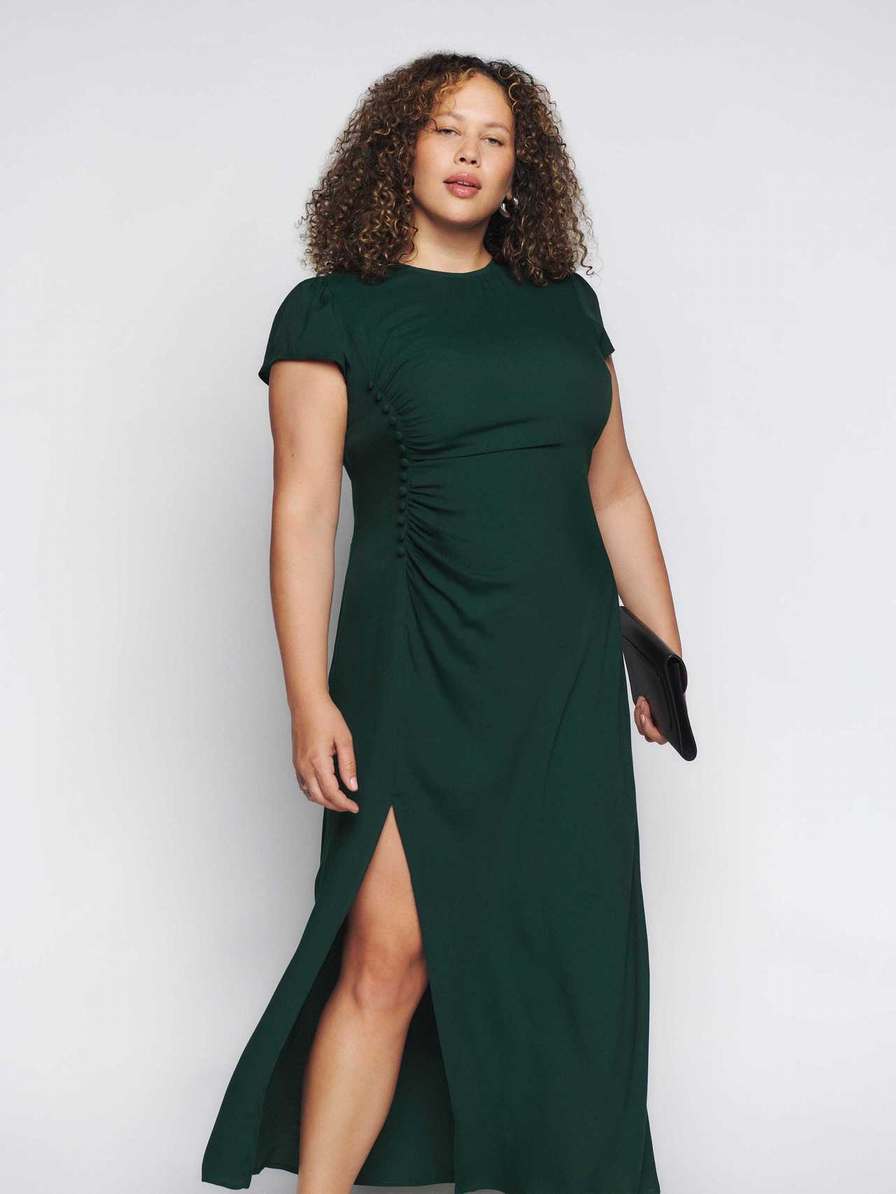 Women's Reformation Frasier Es Dress Black Green | USA-218634