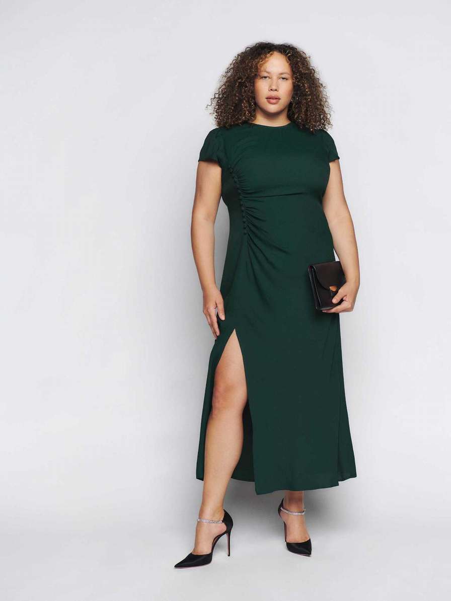 Women\'s Reformation Frasier Es Dress Black Green | USA-218634