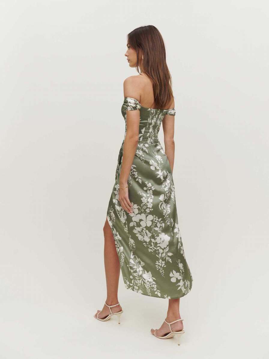 Women's Reformation Genesis Silk Dress Green | USA-8140673