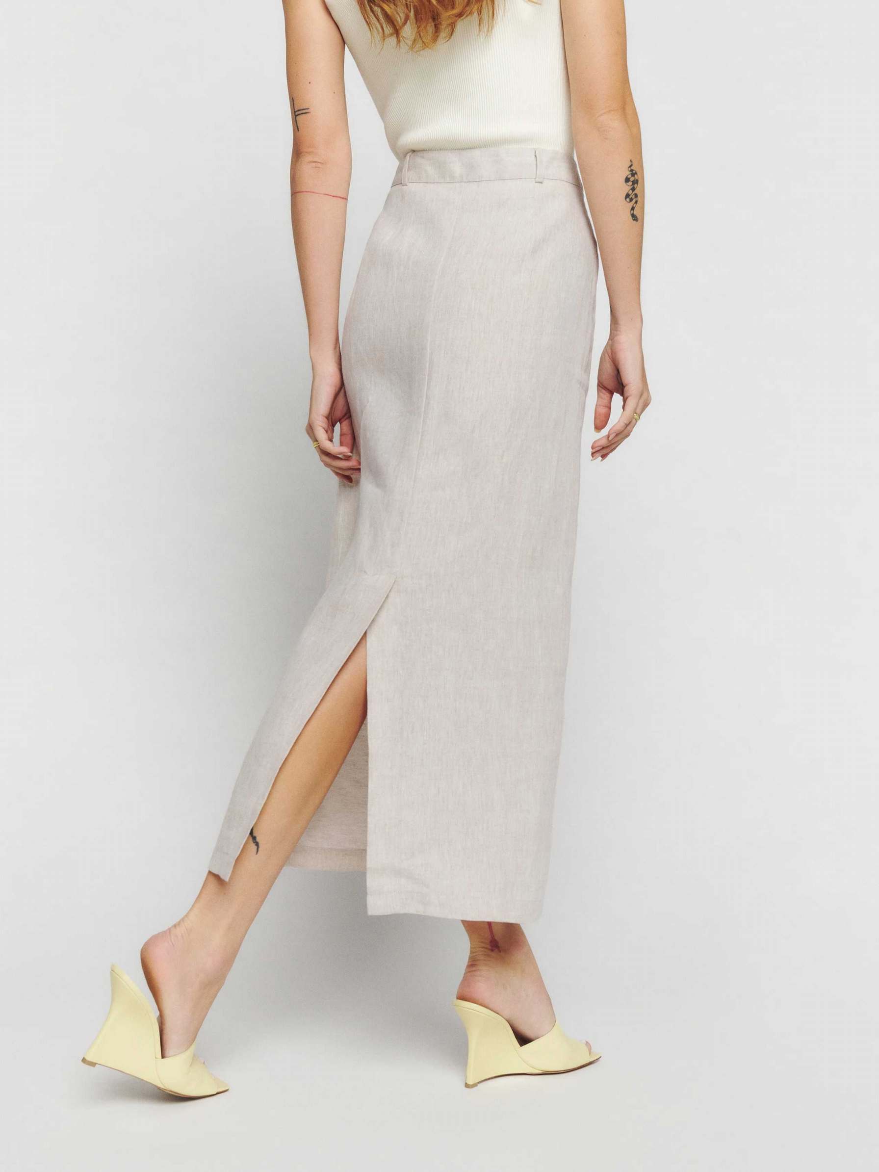 Women's Reformation Gia Linen Skirts Beige | USA-7038146