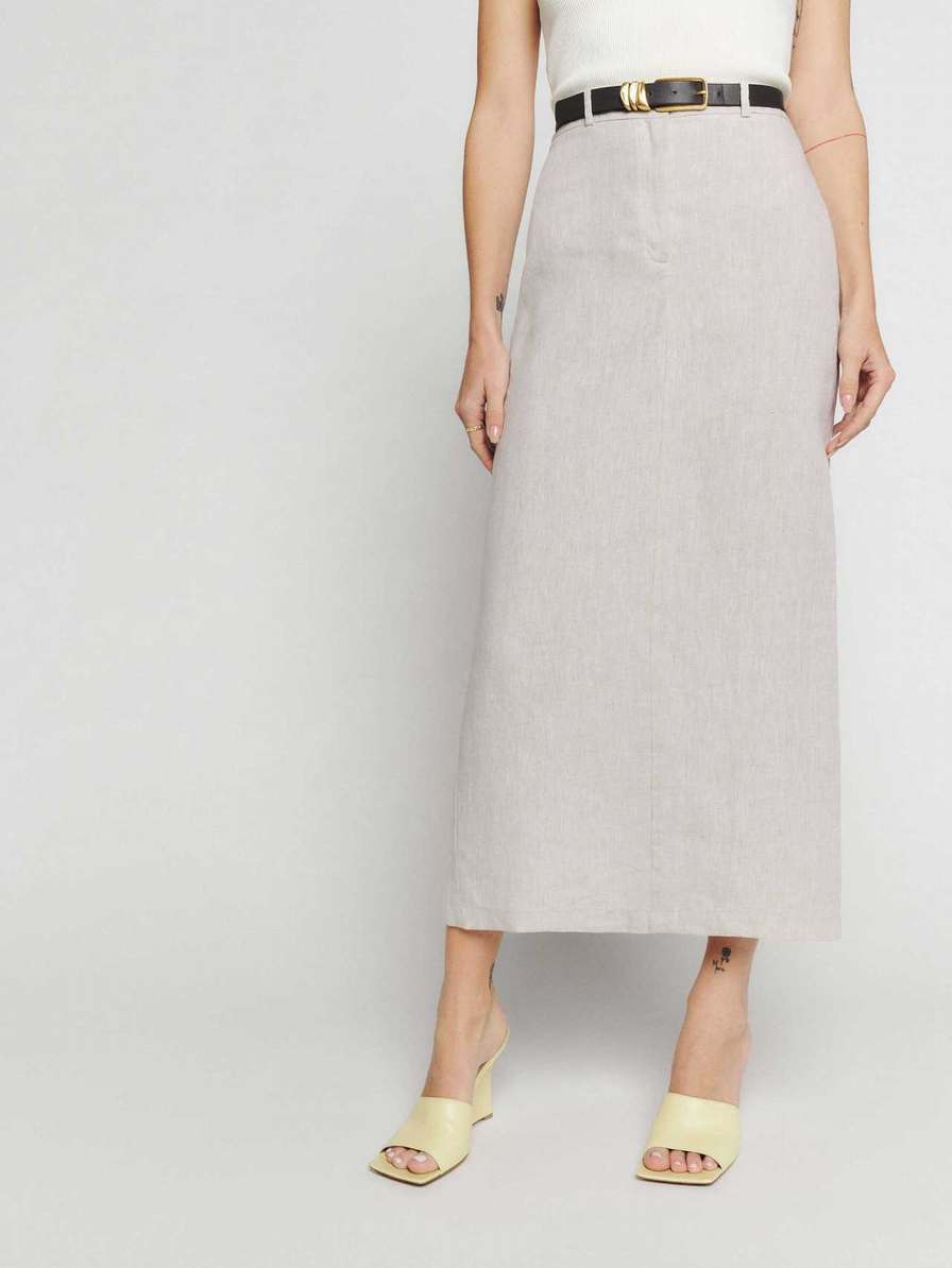 Women's Reformation Gia Linen Skirts Beige | USA-7038146