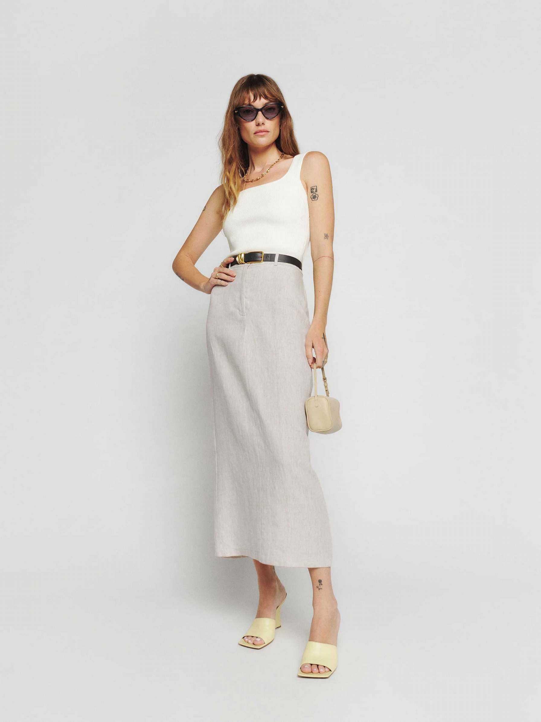 Women's Reformation Gia Linen Skirts Beige | USA-7038146