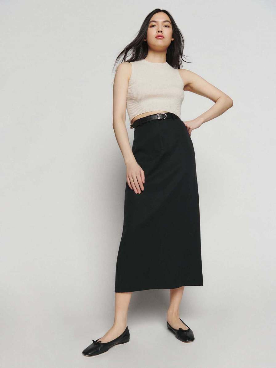 Women's Reformation Gia Twill Skirts Black | USA-6470531