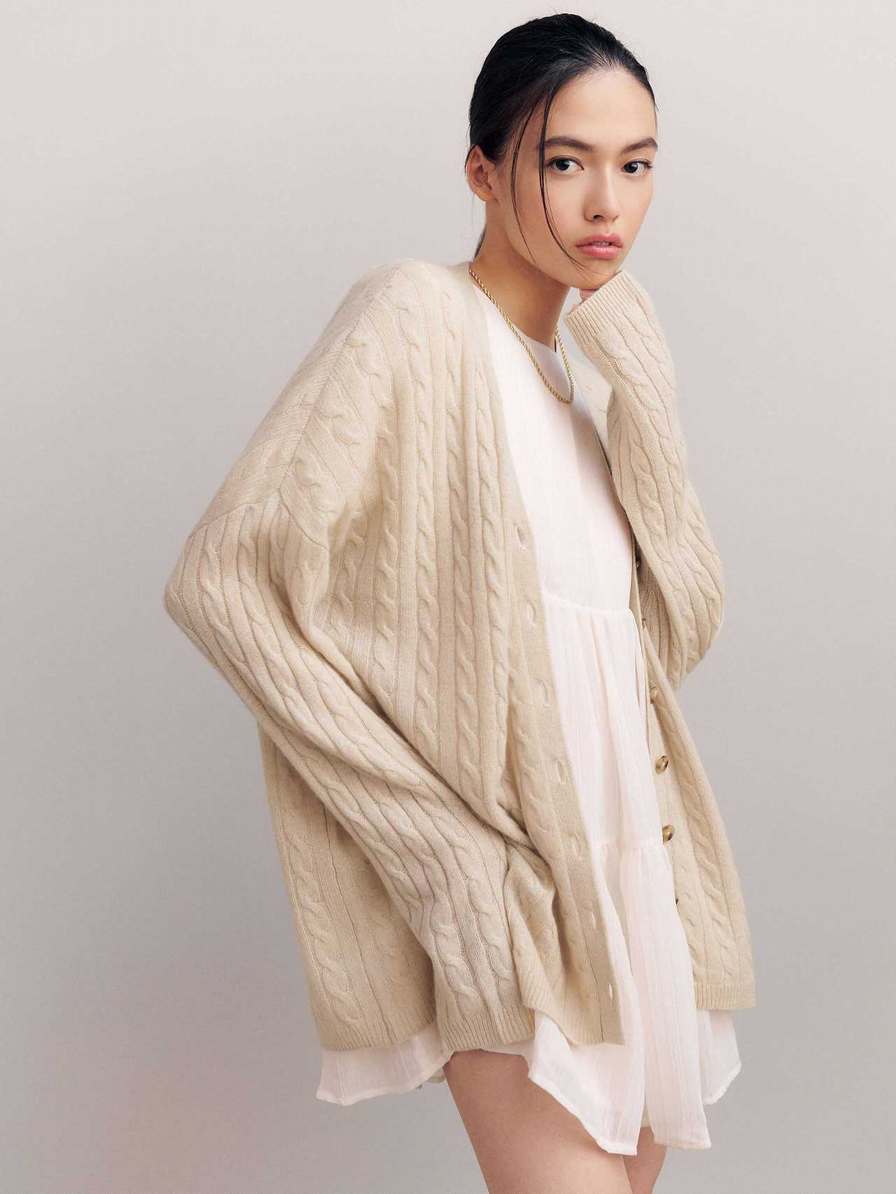 Women\'s Reformation Giusta Oversized Cashmere Cardigan Beige | USA-382674