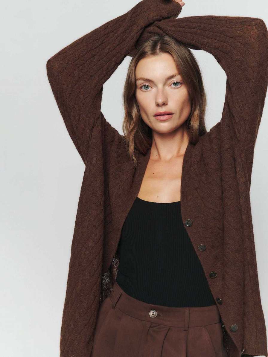 Women\'s Reformation Giusta Oversized Cashmere Cardigan Coffee | USA-634175