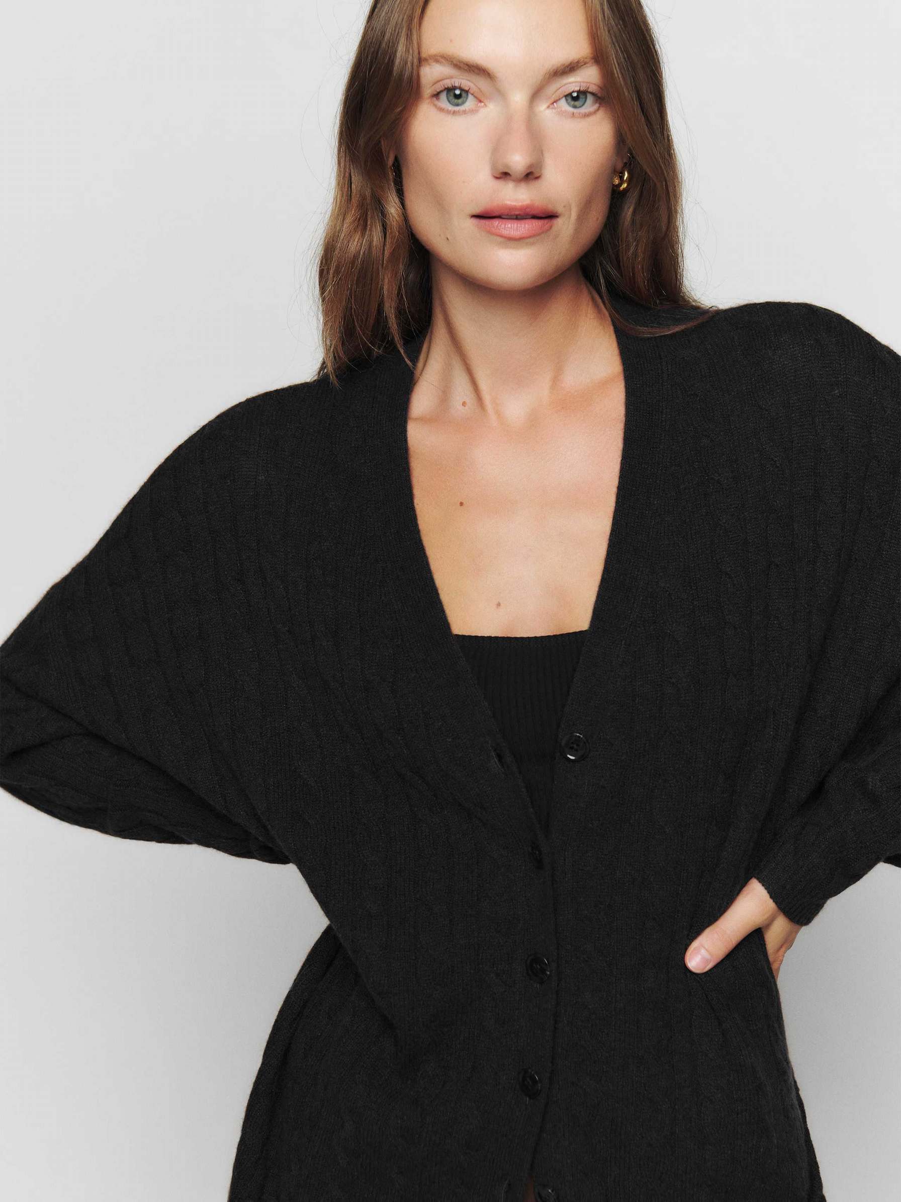 Women\'s Reformation Giusta Oversized Cashmere Cardigan Black | USA-745281