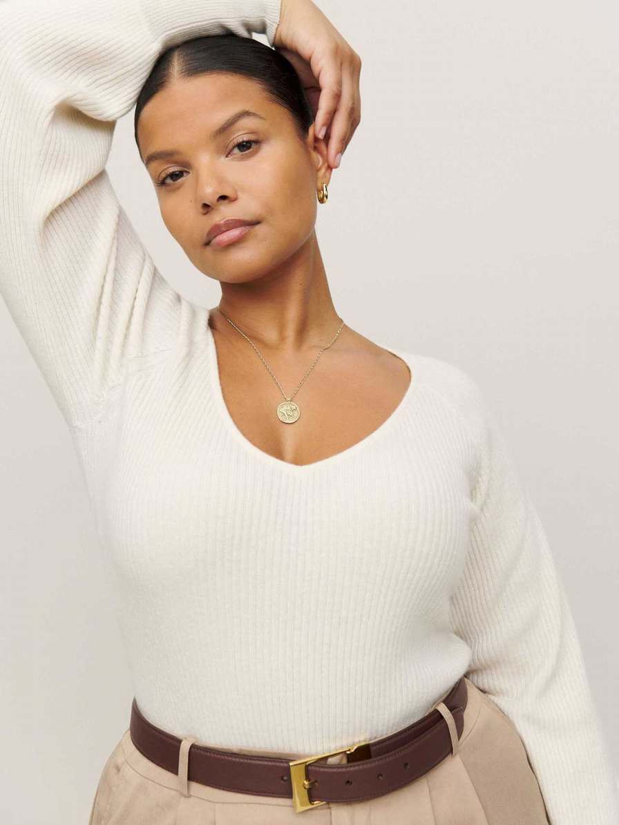 Women's Reformation Hart Cashmere Sweater White | USA-4801752