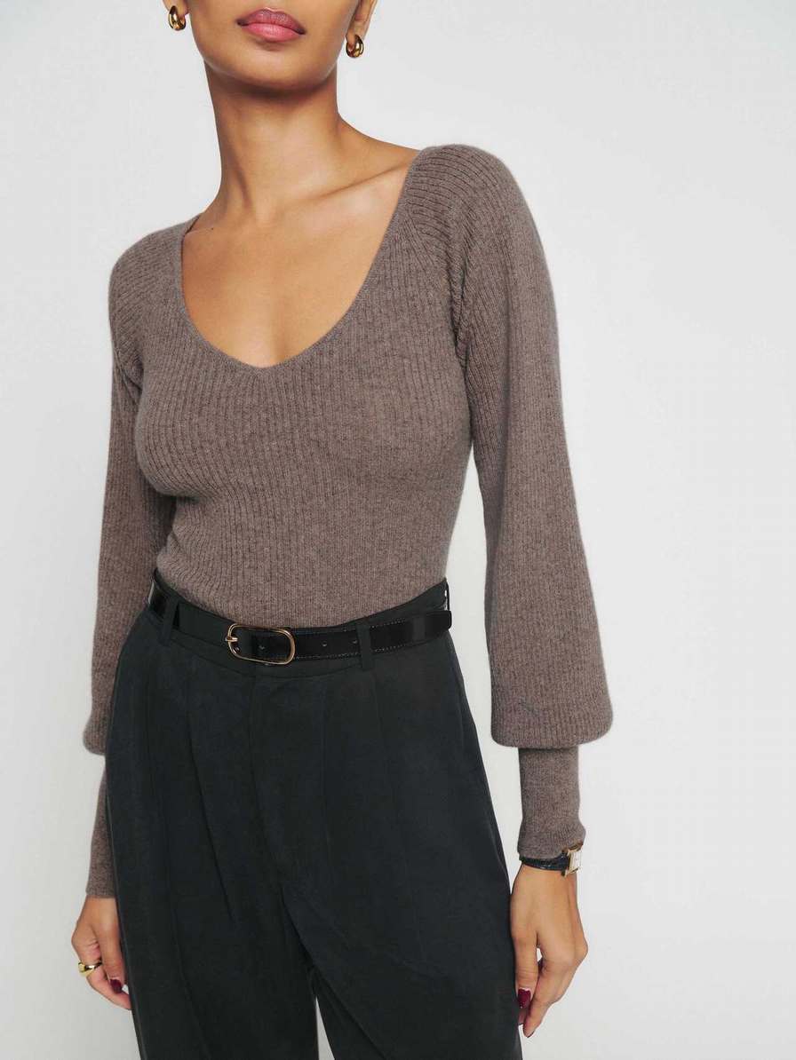 Women's Reformation Hart Cashmere Sweater Light Grey | USA-5214036