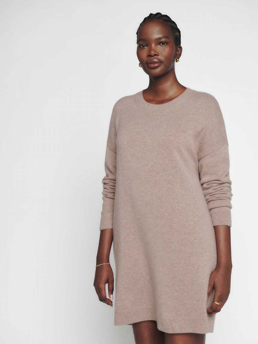 Women's Reformation Henrietta Cashmere Dress Beige | USA-312087