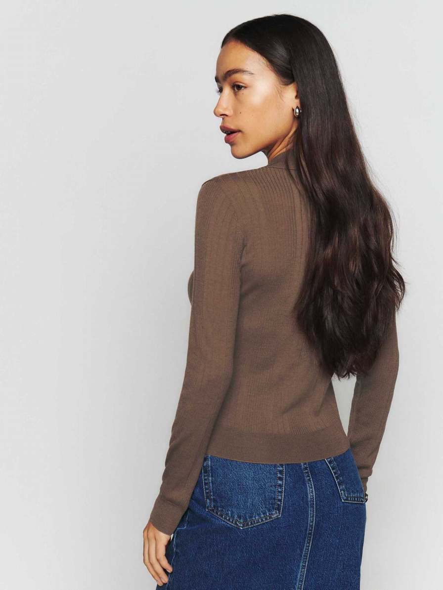 Women's Reformation Hermia Regenerative Merino Sweater Brown | USA-428173