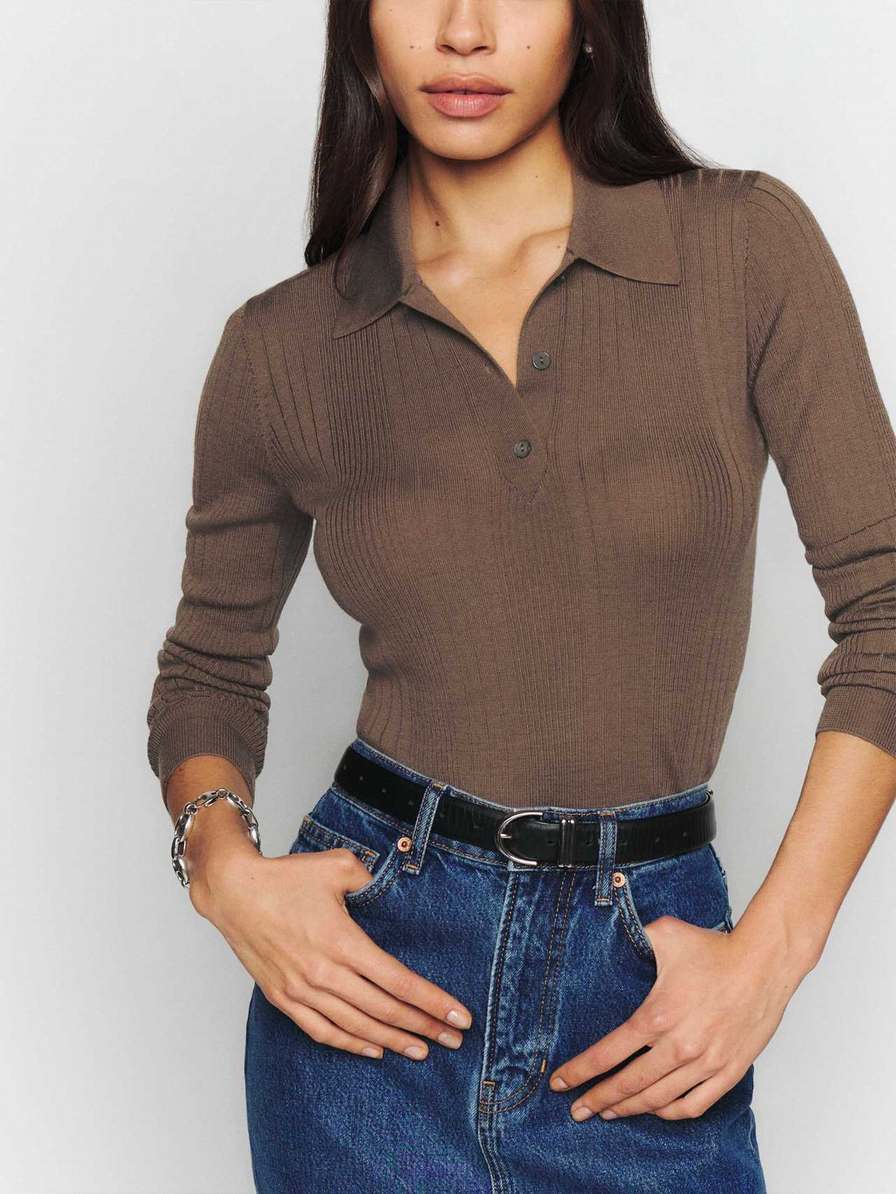 Women's Reformation Hermia Regenerative Merino Sweater Brown | USA-428173