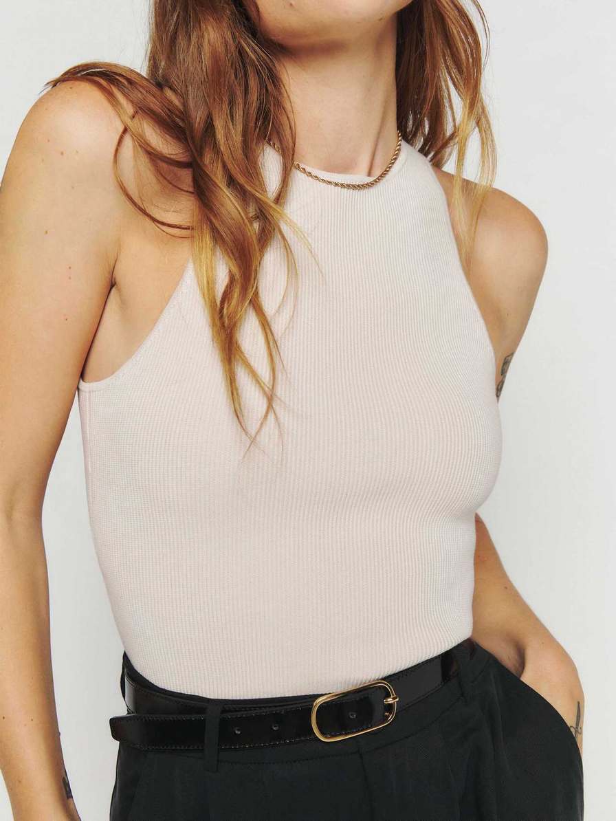 Women's Reformation Hudson Ribbed Tanks White | USA-461235