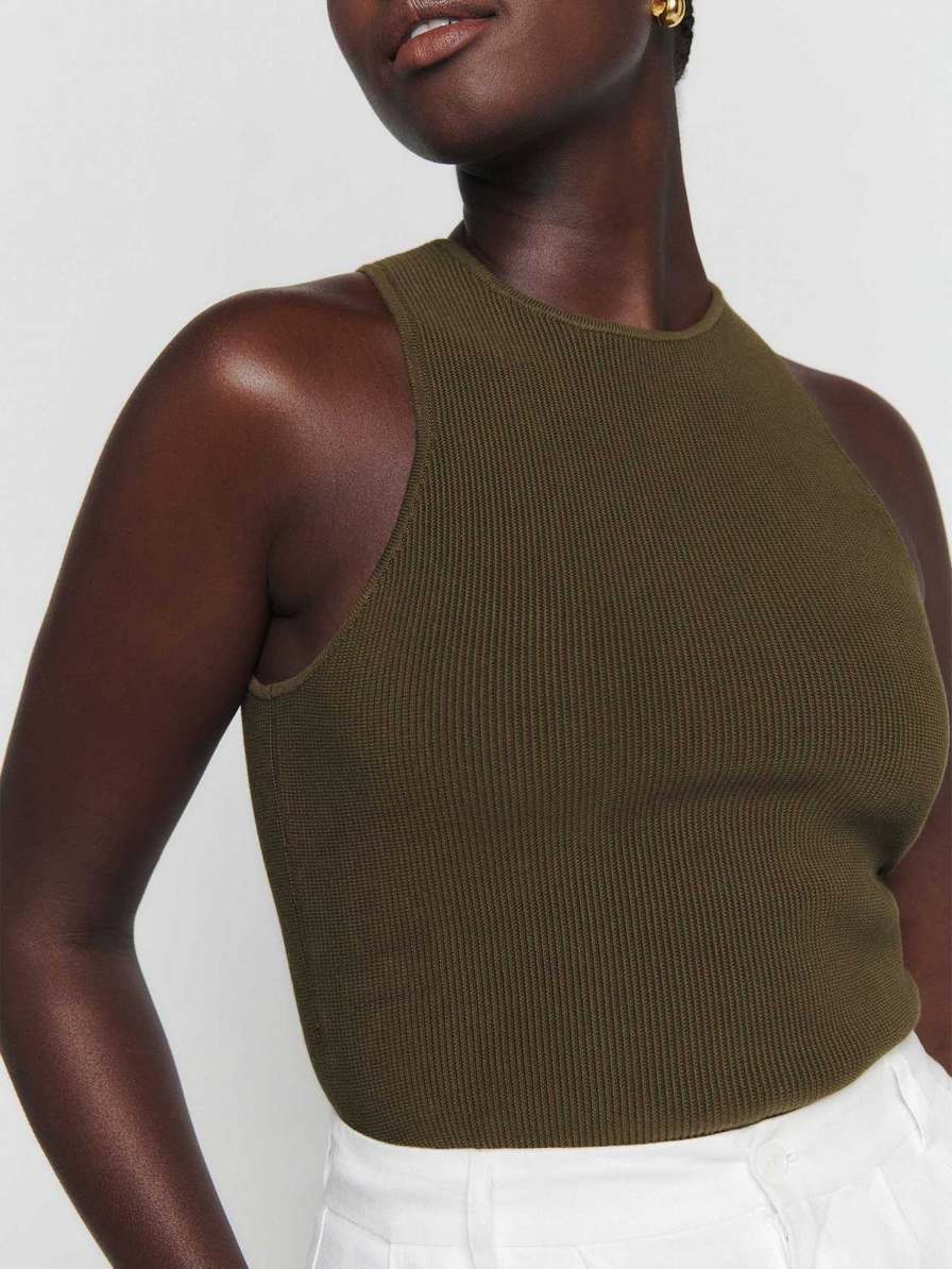 Women\'s Reformation Hudson Ribbed Tanks Dark Olive | USA-784256