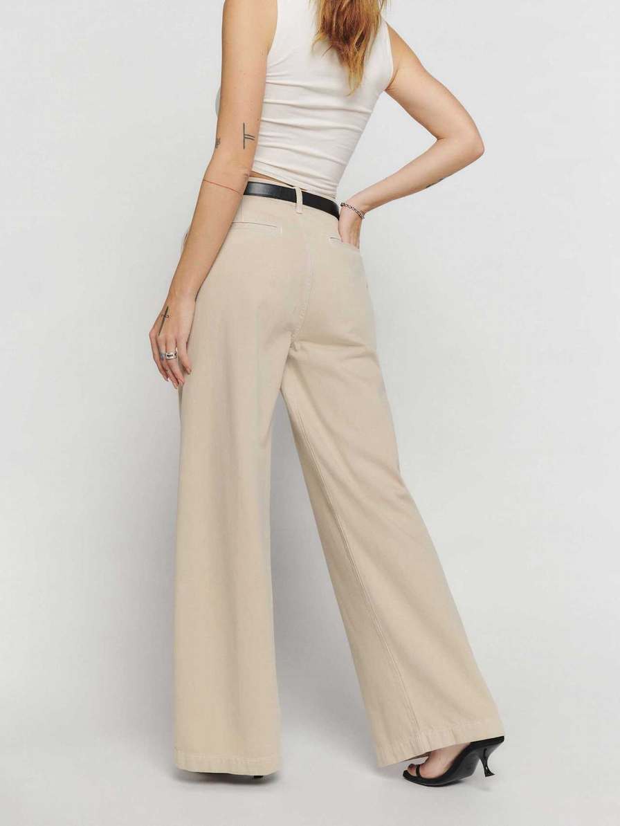 Women's Reformation Iggy Pants Beige | USA-768140