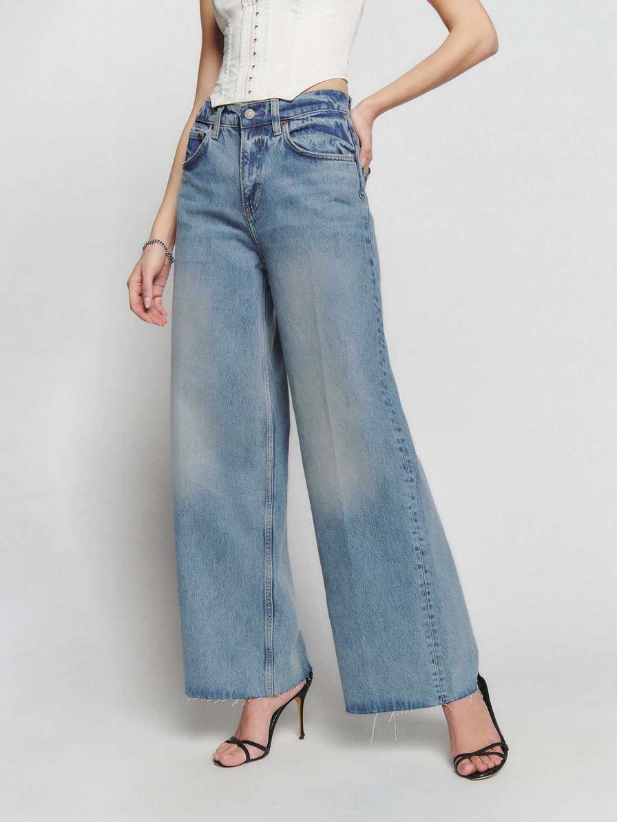 Women\'s Reformation Iggy Super Wide Leg Slouch Jeans Azure | USA-201436