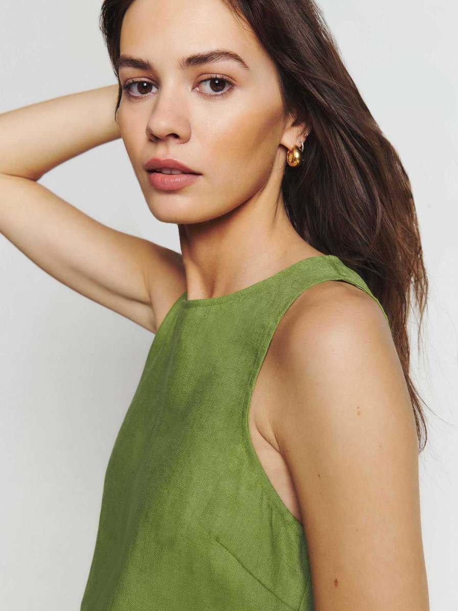 Women's Reformation Jacinta Linen Tops Green | USA-547328