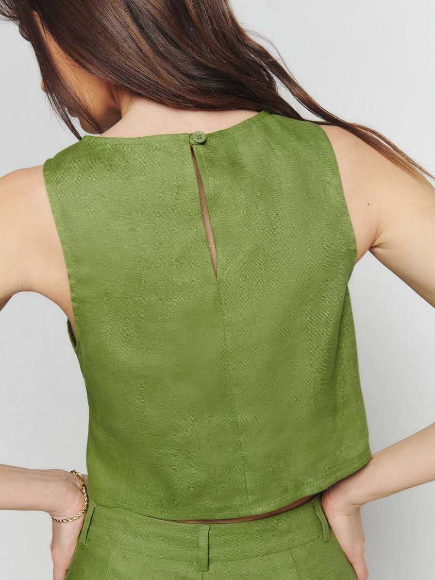 Women's Reformation Jacinta Linen Tops Green | USA-547328