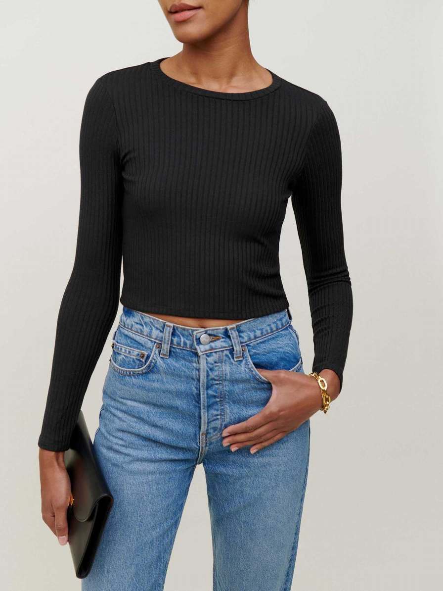 Women's Reformation Jackie Knit Tops Black | USA-8321564