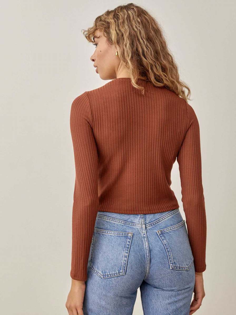 Women's Reformation Jackie Knit Tops Brown | USA-072681