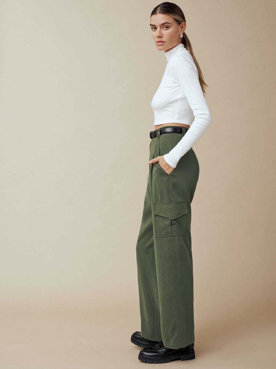 Women's Reformation Jackson Pants Dark Green | USA-587120