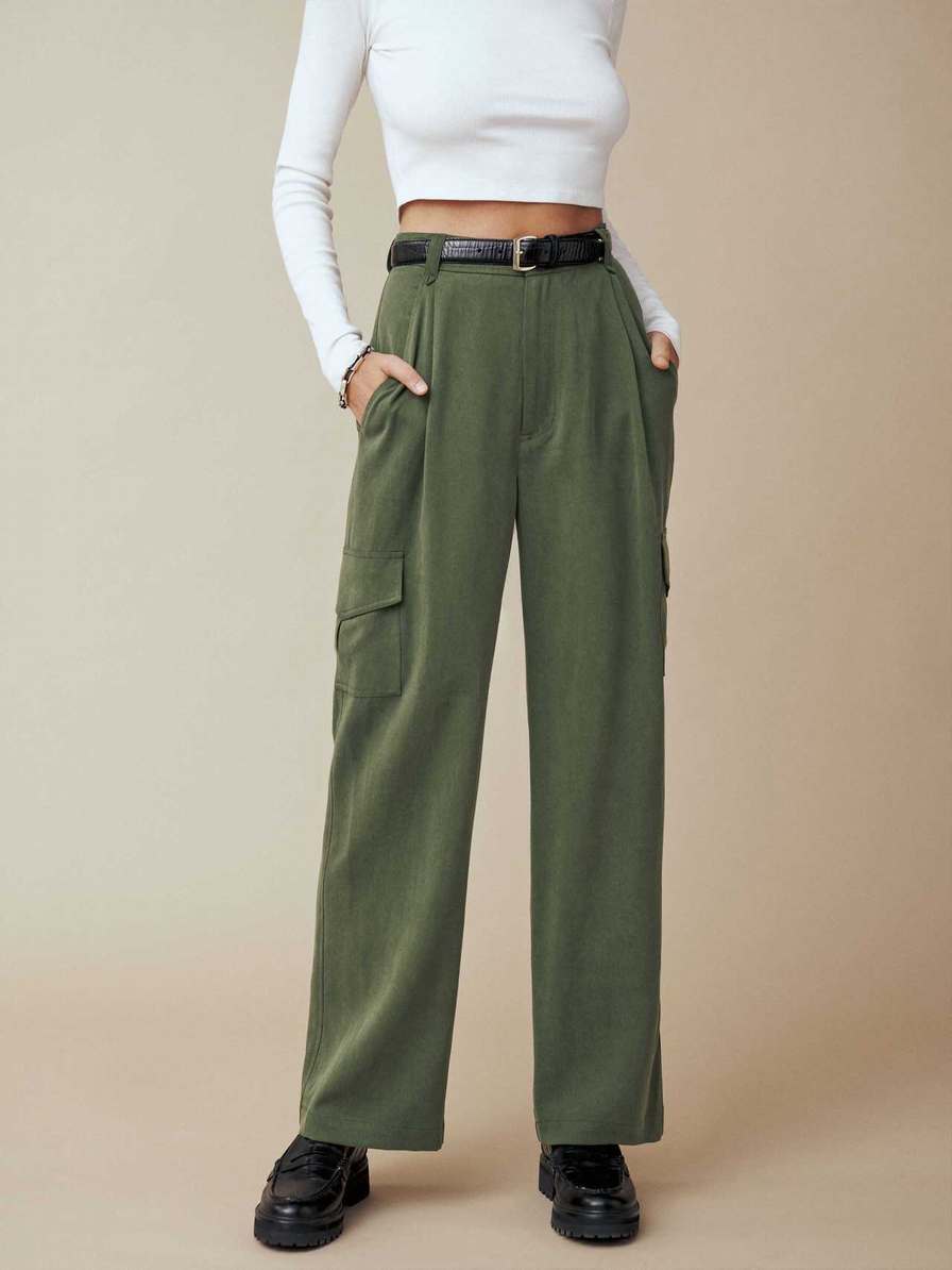 Women's Reformation Jackson Pants Dark Green | USA-587120