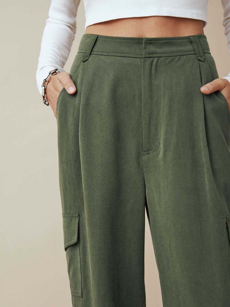 Women's Reformation Jackson Pants Dark Green | USA-587120