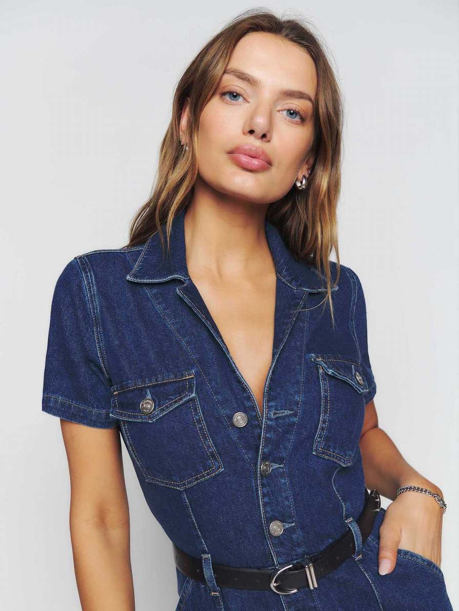 Women's Reformation James Denim Jumpsuit Blue | USA-5478601