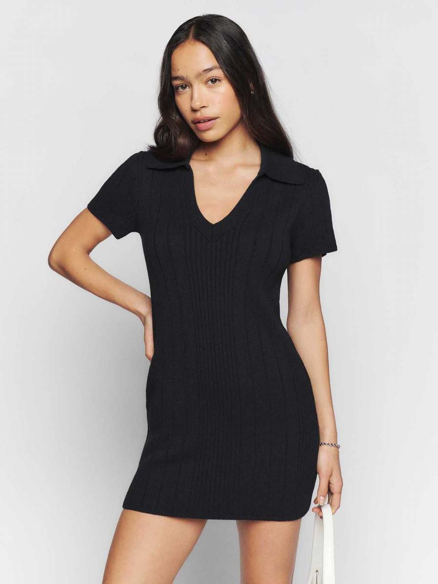 Women's Reformation Janine Cotton Mini Dress Black | USA-154702