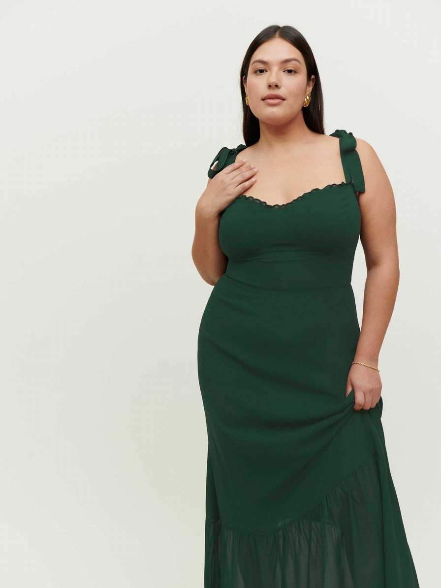 Women's Reformation Jasen Es Dress Black Green | USA-671053