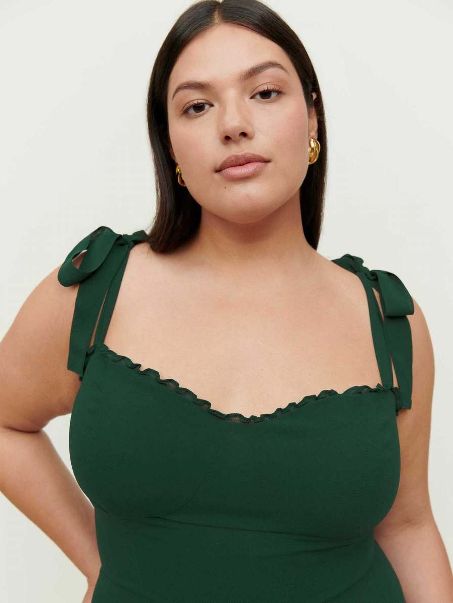 Women's Reformation Jasen Es Dress Black Green | USA-671053