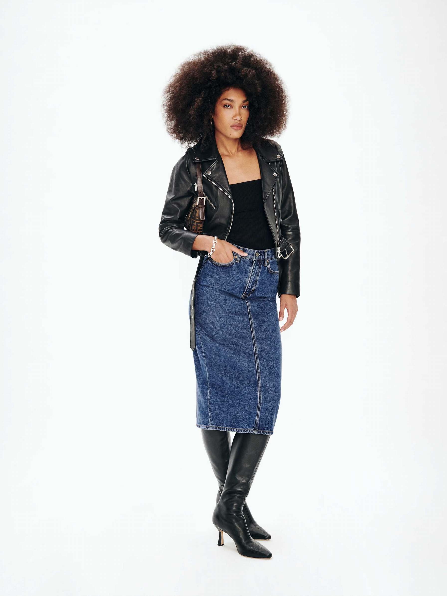 Women's Reformation Jayde High Rise Denim Midi Skirts Blue | USA-415628