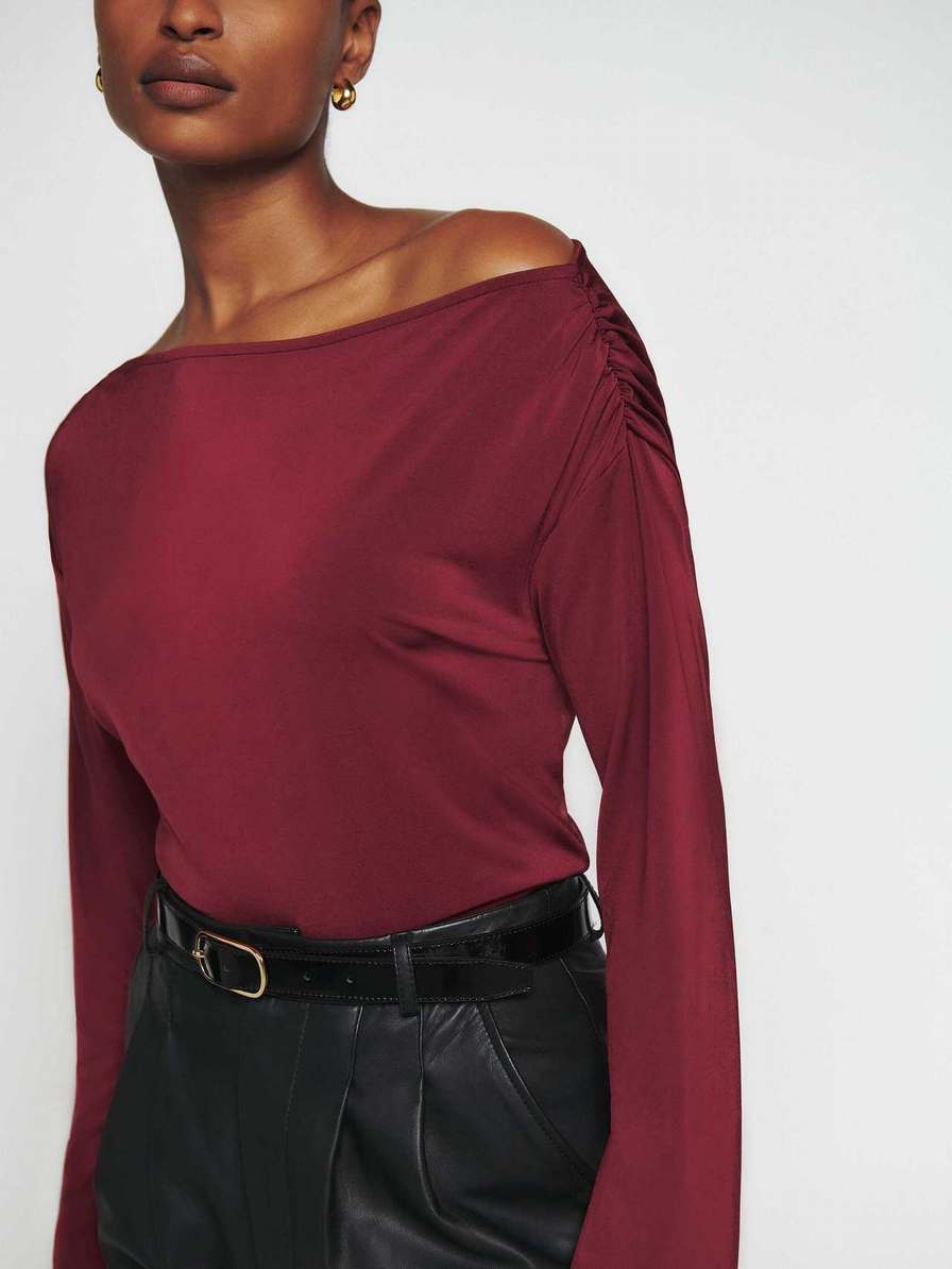 Women's Reformation Jettie Knit Tops Burgundy | USA-0182467