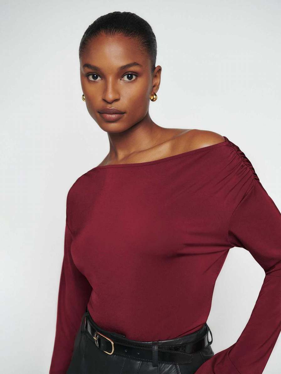 Women's Reformation Jettie Knit Tops Burgundy | USA-0182467